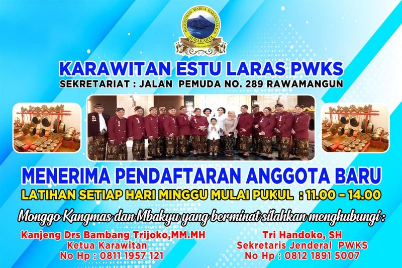 📢 PENERIMAAN PENDAFTARAN ANGGOTA BARUKARAWITAN ESTU LARAS PWKS📍 Sekretariat: Jalan Pemuda No. 289 Rawamangun